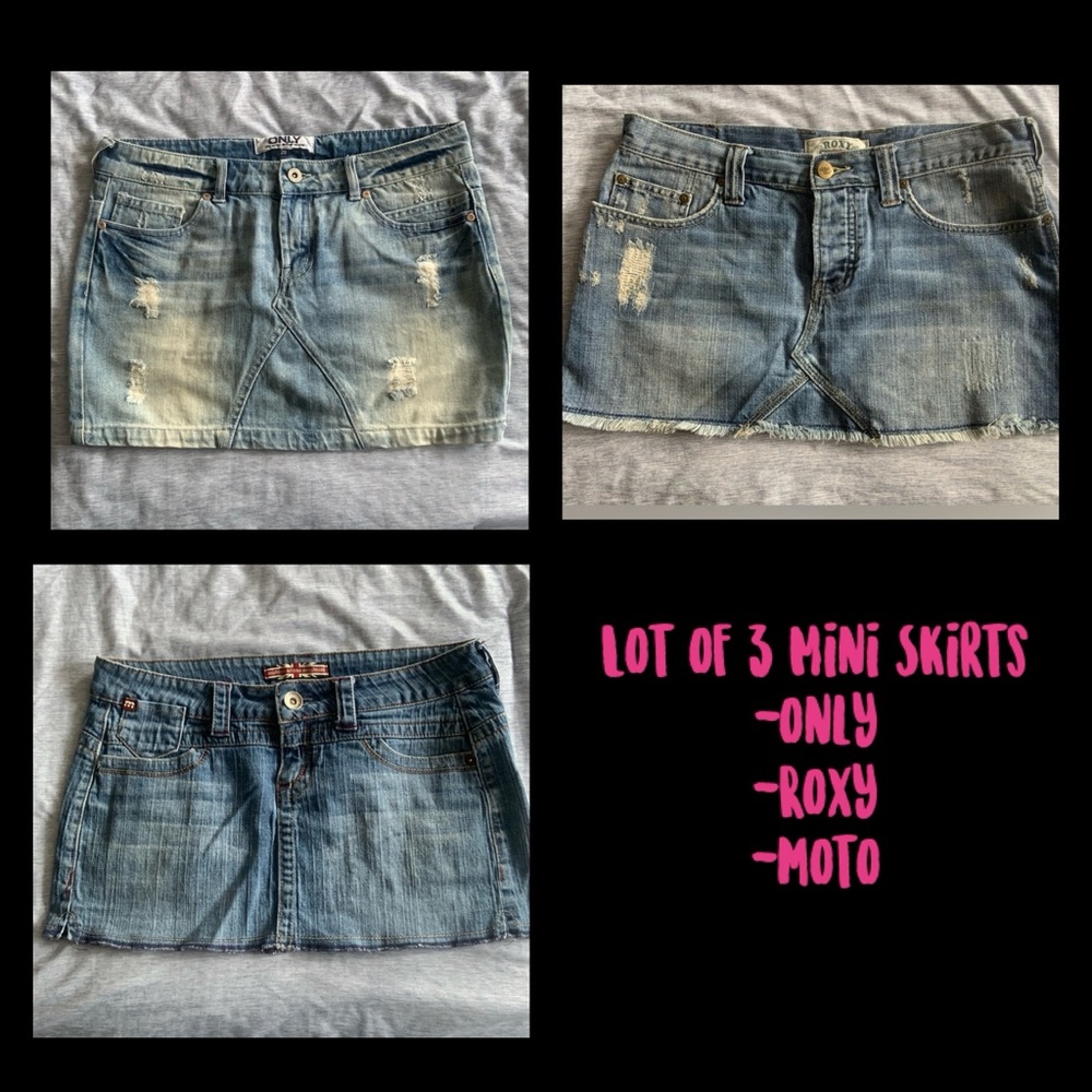 Lot of 3 Jean mini skirts. Only Roxy Moto